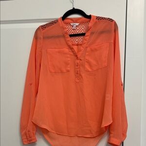 Candie's Coral Blouse with Sheer Accents